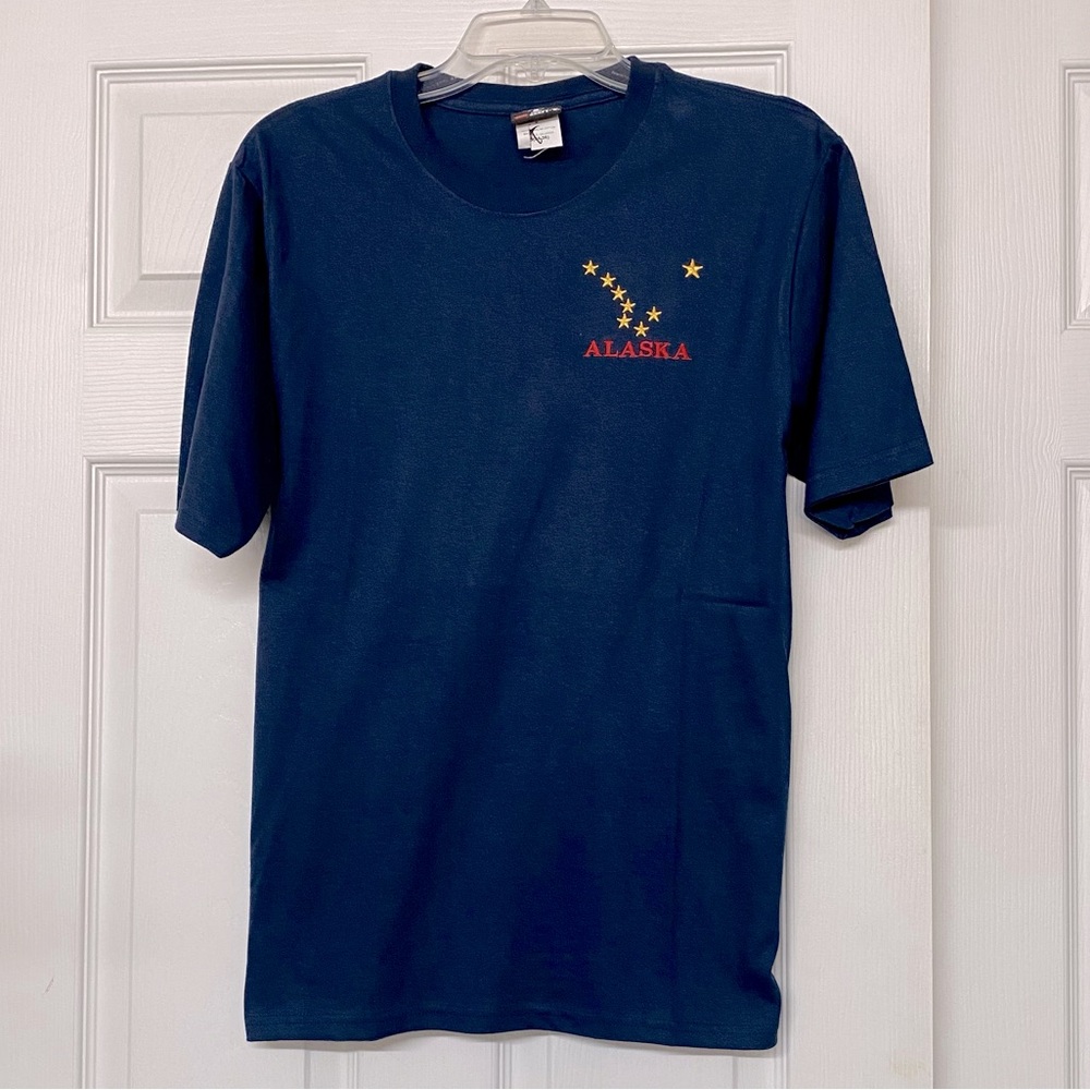 Short Sleeve Heathered Blue T-shirt Embroidered Logo Alaska Destination Sz S